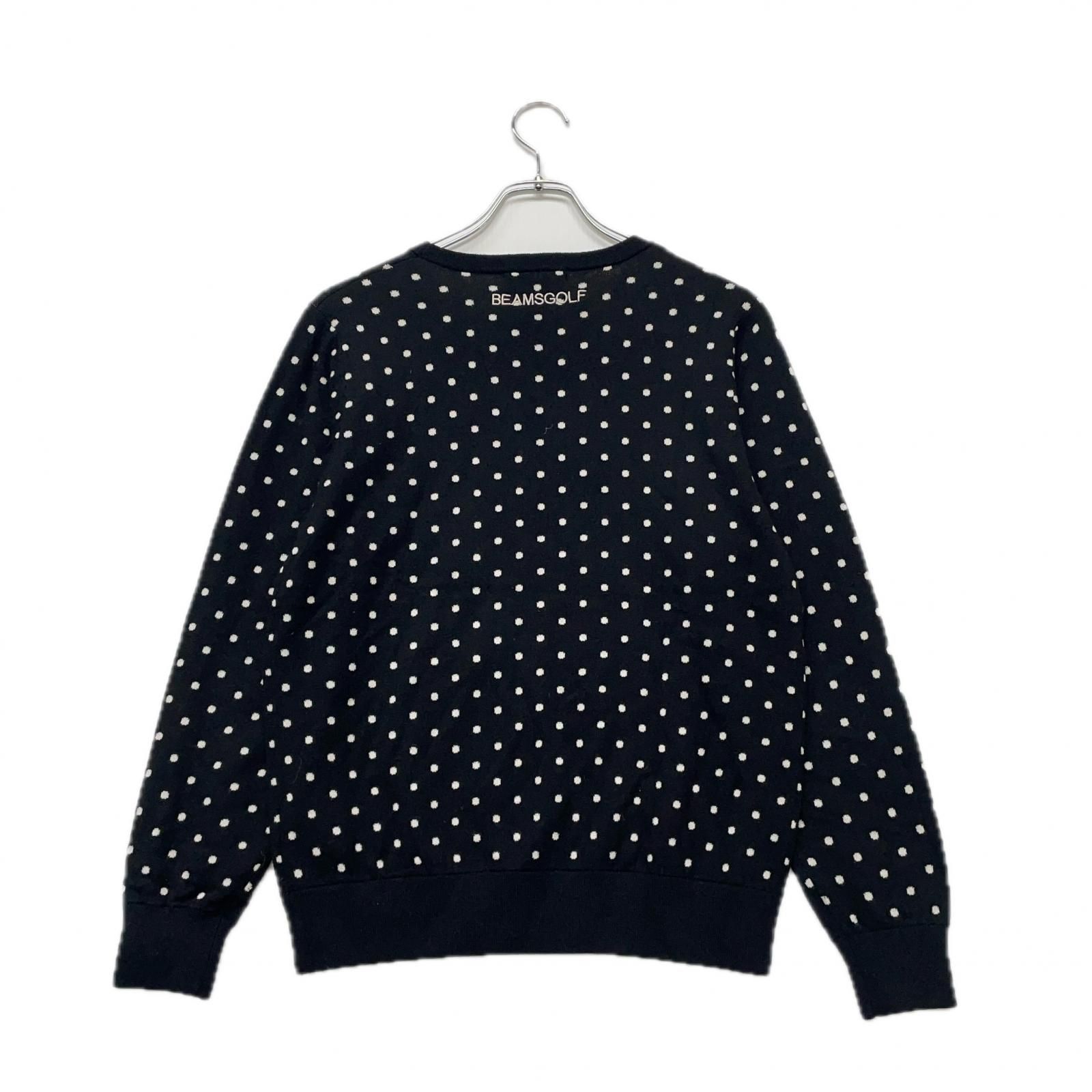 レディース ビームスゴルフ BEAMSGOLF セーター L 黒×白 ドット柄 ウール混 ニット ロゴワッペン