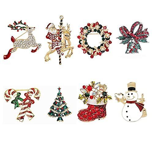 Bethany Home クリスマス ブローチ-8個セット ブローチピン ピンバッジ アクセサリー 胸元 雪だるま ブーツ 鹿 クリスマスベル キラキラ 可愛い 飾り物 プレゼント 景品 贈り物 ギフト パーティー レディース 子供 ジュエリー 可愛い おしゃ