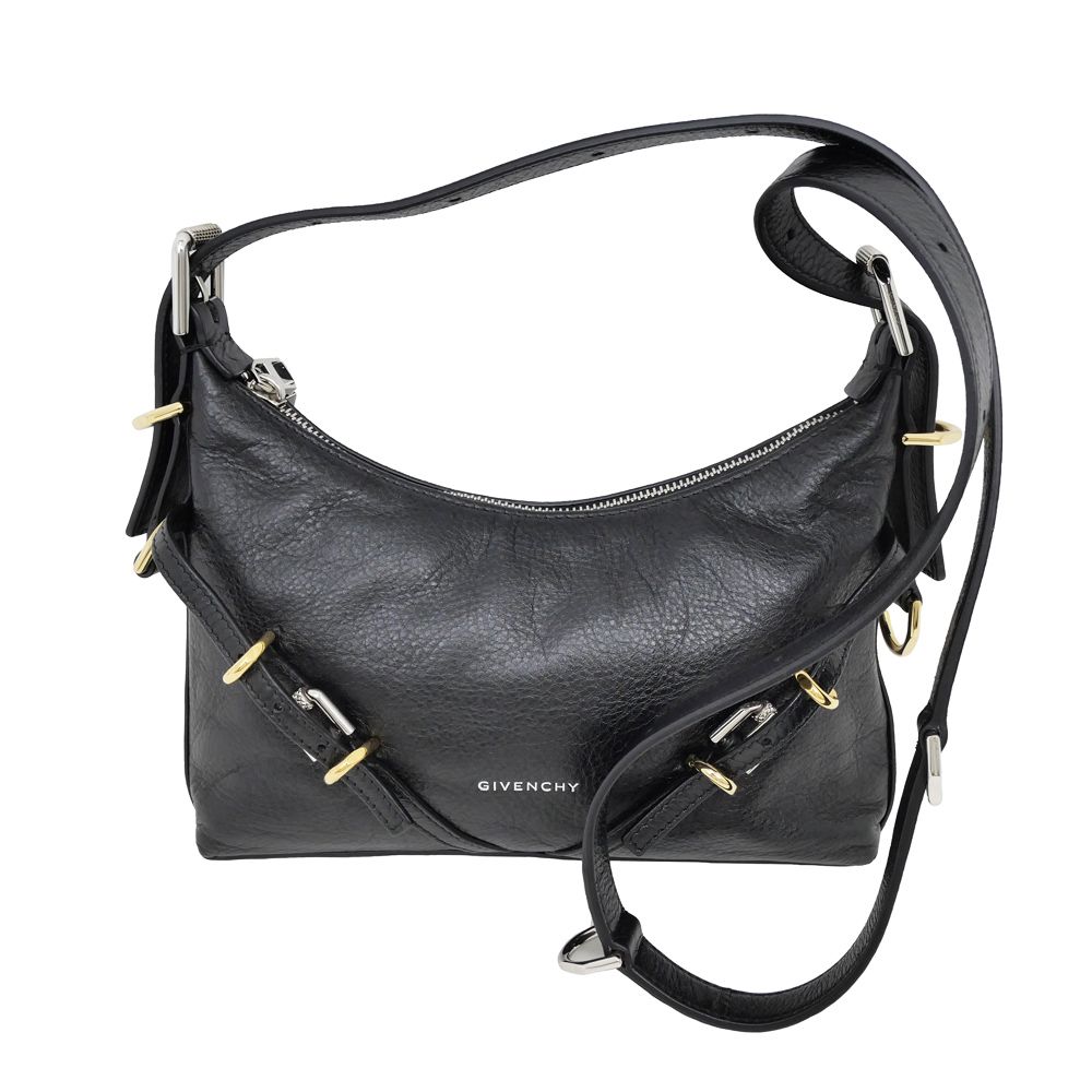 GIVENCHY ジバンシー ショルダーバッグ ゴールドロゴ ブラック GIVENCHY デカロゴ ショルダーバッグ ブラック ゴールド レザー