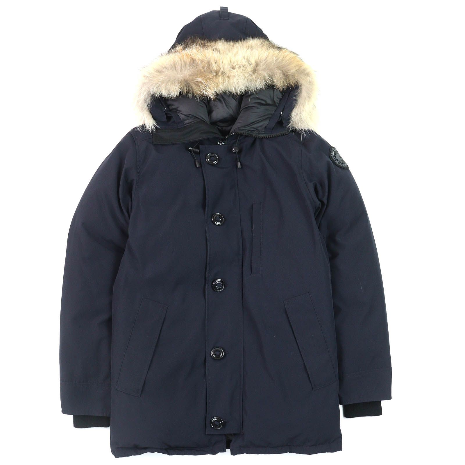 △CANADA GOOSE カナダグース 3426MB Black Label Chateau Parka ブラックレーベル シャトーパーカ ロゴワッペン ファー フード付き ダウンジャケット ネイビー S メンズ