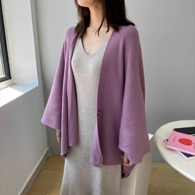リブニット トッパー カーディガン ストール風 アウター 袖あり 長袖 ドロップショルダー Vネック ワイド アシンメトリー リブ 前開き 編み込み ニット かわいい 大人可愛い きれいめ シンプル カジュアル 大人 上品 おしゃれ 大人女子 こなれ感 ラフ モード系 エレガント リブニット トッパー カーディガン ストール風 アウター 袖あり 長袖