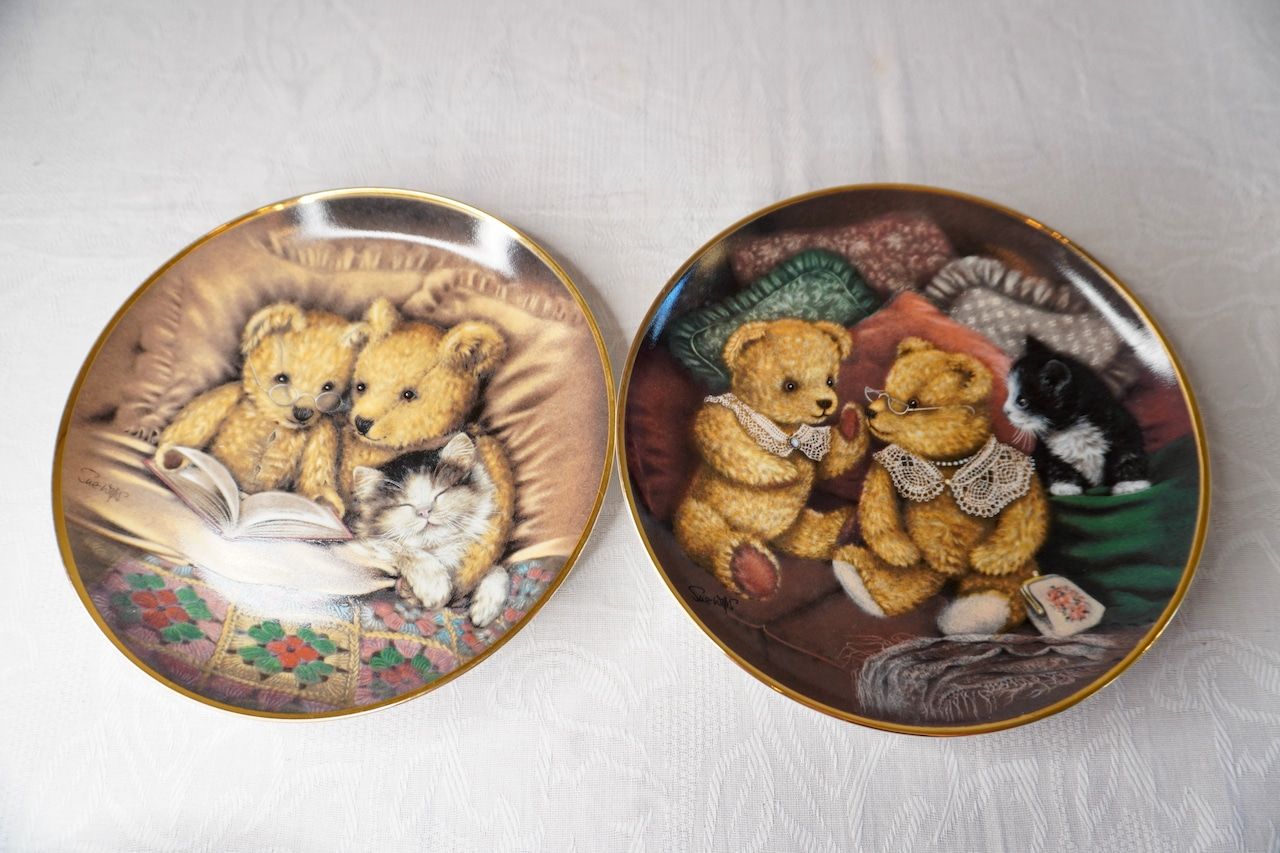 Franklin Mint テディベア 猫 絵皿 2枚セット プレート