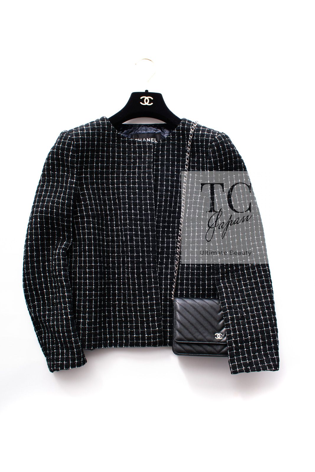 シャネル ジャケット スーツ CHANEL 90万 ブラック チェック CC  