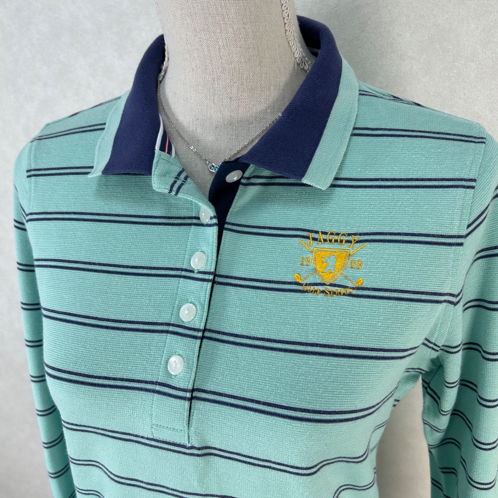 JAGGYGOLF ジャギーゴルフ Vネック ロゴ刺繍 ボーダー 長袖 美品】JAGGY GOLF ジャギーゴルフ ロゴ刺繍 ボーダーデザイン