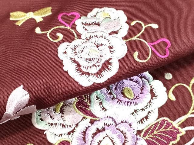 平和屋着物○女性 行灯袴 総刺繍 草花文 バーガンディー色 金銀糸 卒業  