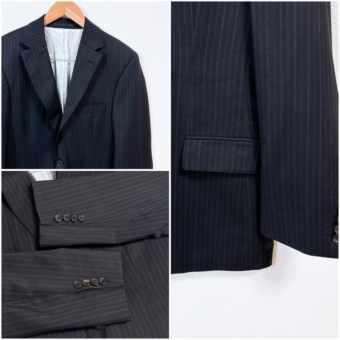 ✨美品✨ HUGO BOSS ヒューゴボス XL ストライプ スーツ ブラック HUGO BOSS (ヒューゴボス) スリムフィット シングル二つ釦 ノータック