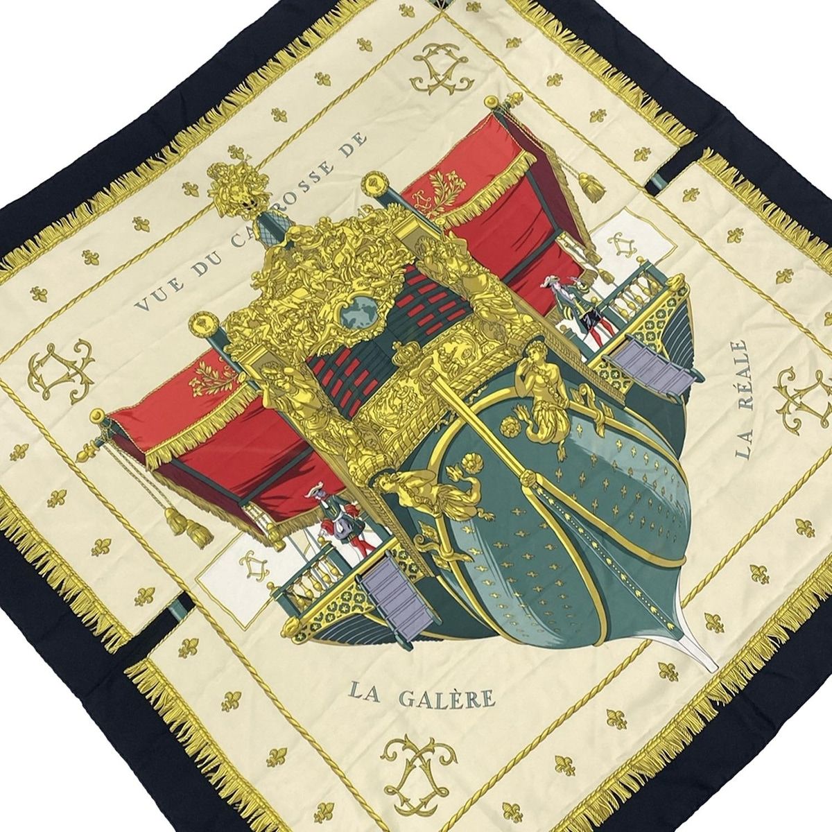 HERMES エルメス スカーフ カレ90 アイボリー×ネイビー×マルチ クイーンの戴冠式