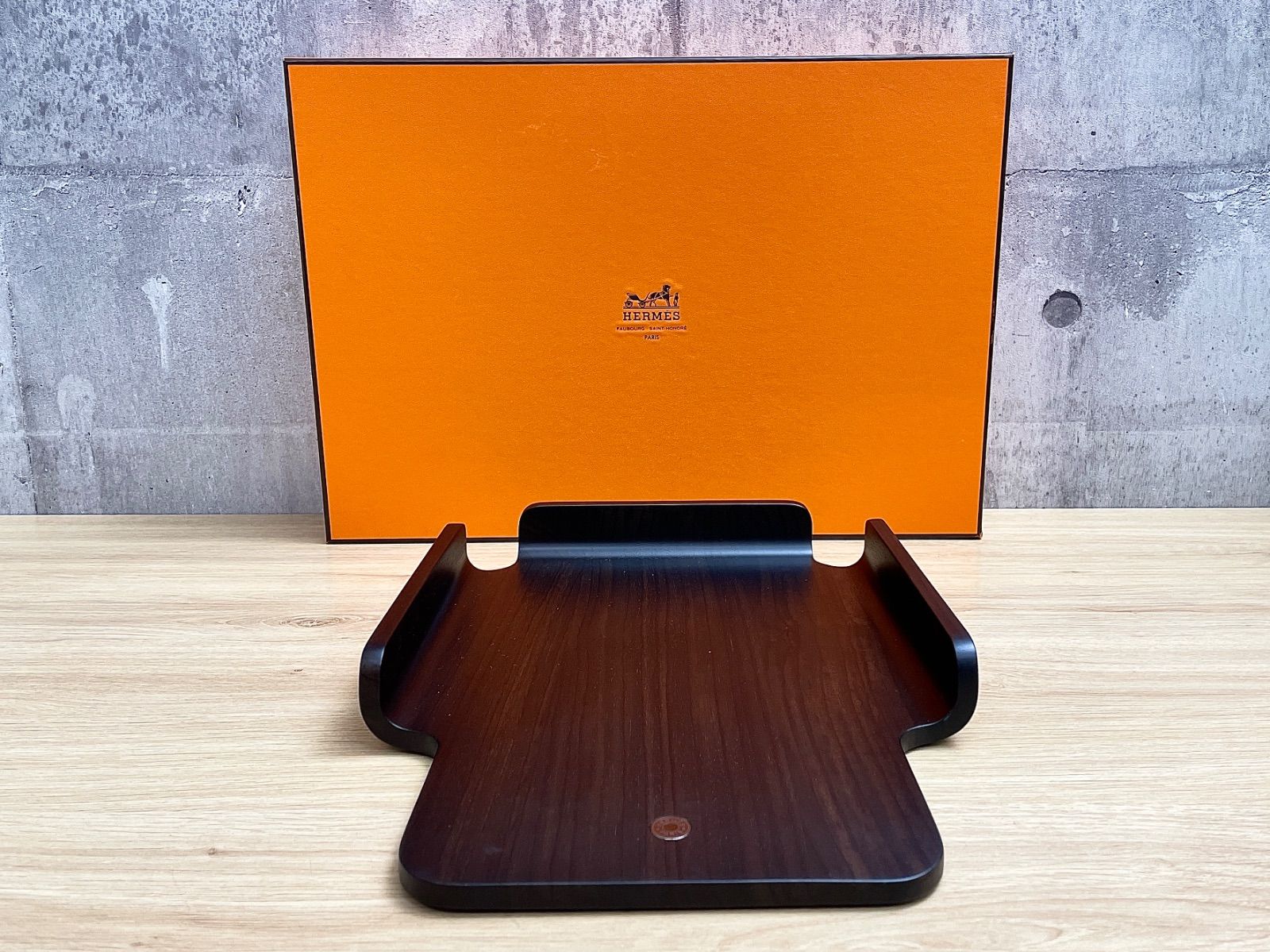 C-12097 HERMES エルメス 木製レタートレイ デスクトレイ ウッド トレー ブラック