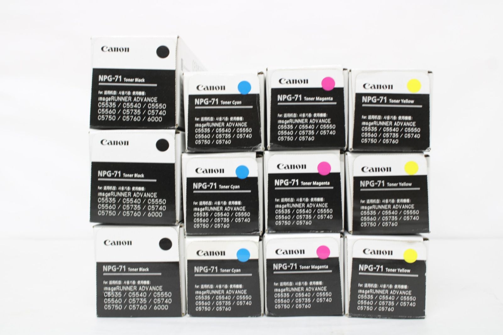 未使用 CANON 純正 トナー NPG-71 4色12本（シアン・マゼンタ・イエロー・ブラック×各3）  キャノン IT57J8UPP0O4-D-F50-byebye