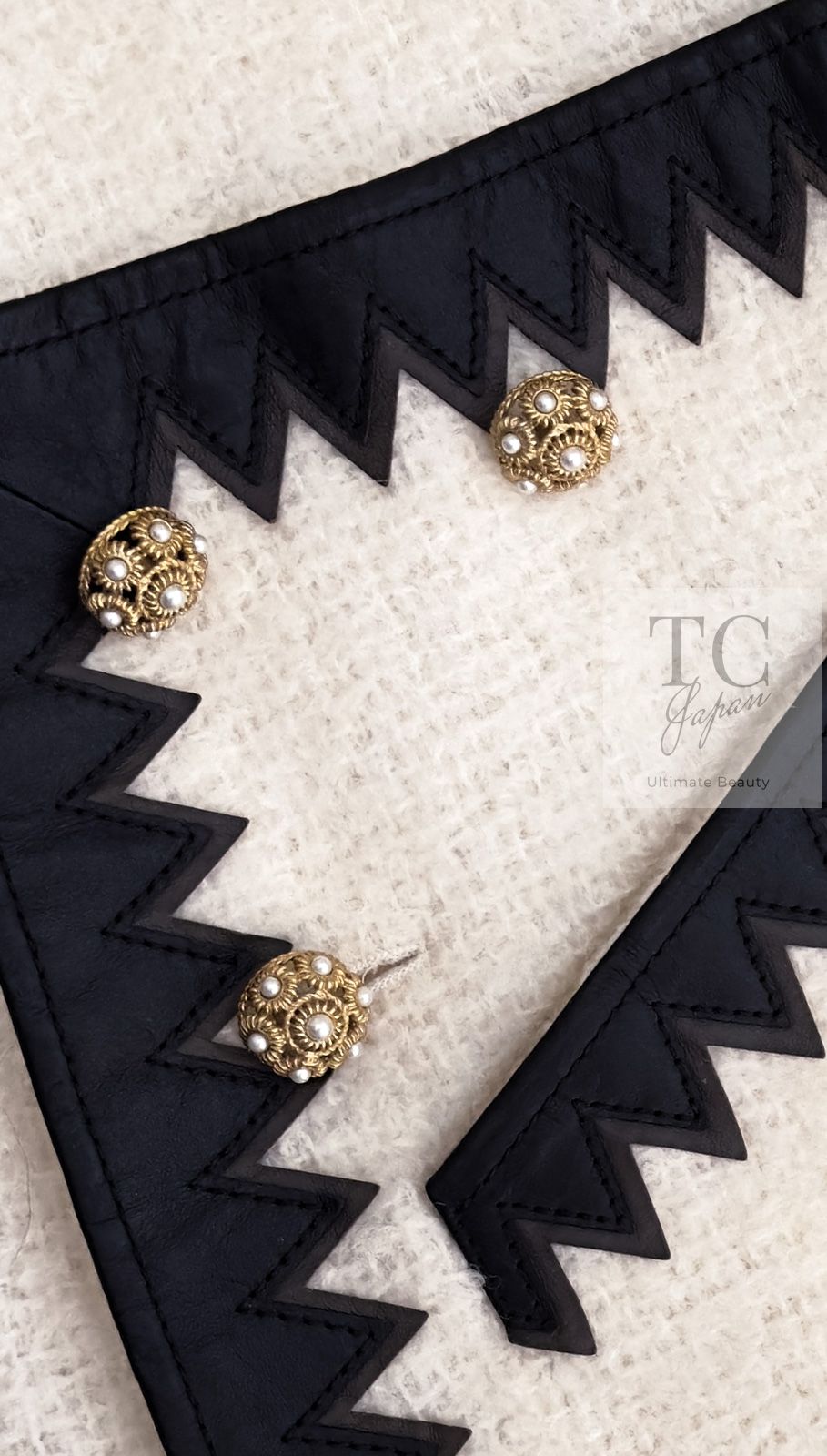 シャネル スカート CHANEL アイボリー ウール モヘア レザートリム  