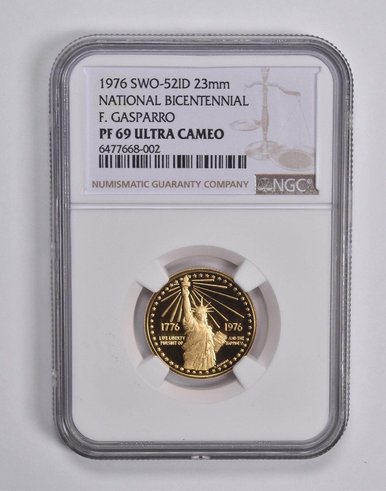 PF69 UCAM 1976 建国200周年 F. ガスパロ 23mm ラウンド SWO52ID NGC