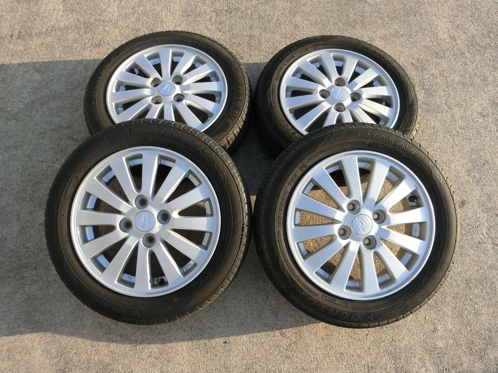 155/65R14　アルミホイール　ダイハツ純正　4本セット　(タイヤ付き) 中古アルミ＆タイヤ】ダイハツ 純正アルミ＆新品タイヤ4本セット