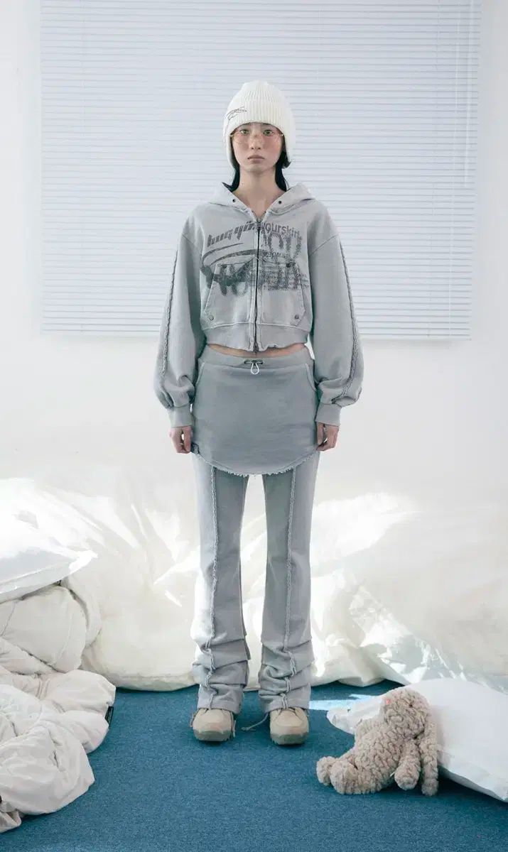 HUG YOUR SKIN ハグユアースキン ロゴ フード ジップアップ ウォッシュド スカート パンツ セットアップ