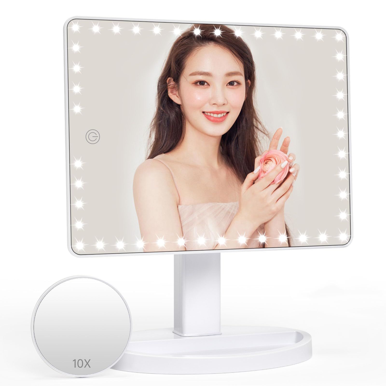 FASCINATE 女優ミラー ライト付き 鏡 充電式 2000mAh 大容量バッテリー 大きめ鏡面 45個LED電球付き 明るさ調整 360度自由回転式 持ち運びに便利 10倍拡大鏡付き