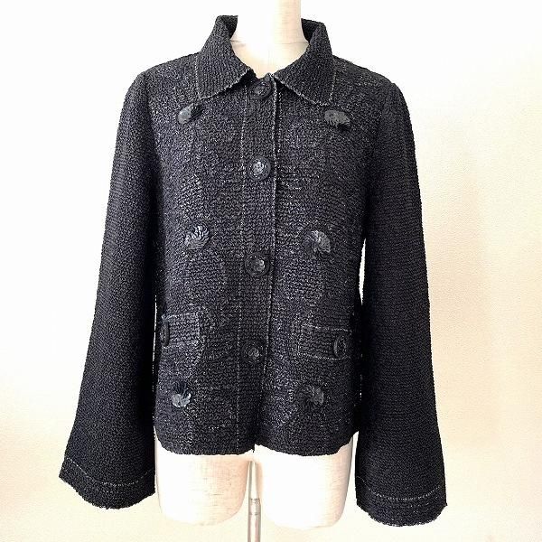 美品　ノコオーノ　花柄 プリーツ シワ加工　ジャケット コサージュ付　40 NOKO OHNO ノコオーノ プリーツジャケット フラワー コサージュ