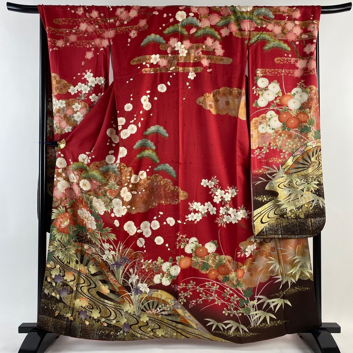 振袖 正絹 袷 蝶 藤 菊 緑 金通し 身丈約166cm 着物 状態良好 振袖 正絹 袷 蝶 藤 菊 緑 金通し 身丈約166cm 着物 状態良好