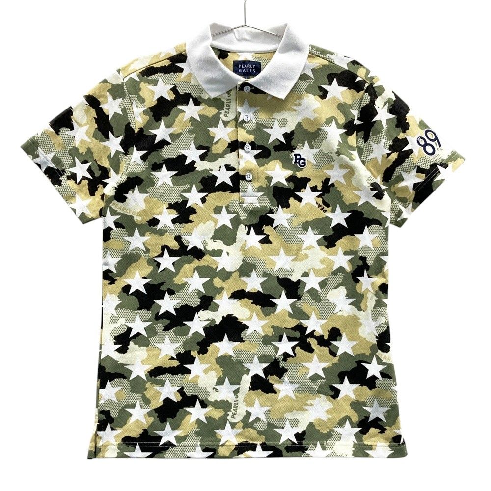 サイズ 4 PEARLY GATES パーリーゲイツ 半袖ポロシャツ カモフラ×星柄 カーキ系 240101532565 ゴルフウェア メンズ ストスト