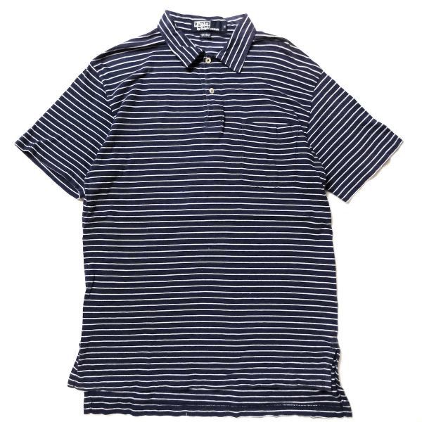 90s Polo ラルフローレン 半袖 ポロシャツ S ボーダー柄 紺 x 白 ポロ ラルフローレン POLO RALPH LAUREN ポロシャツ ボーダー柄