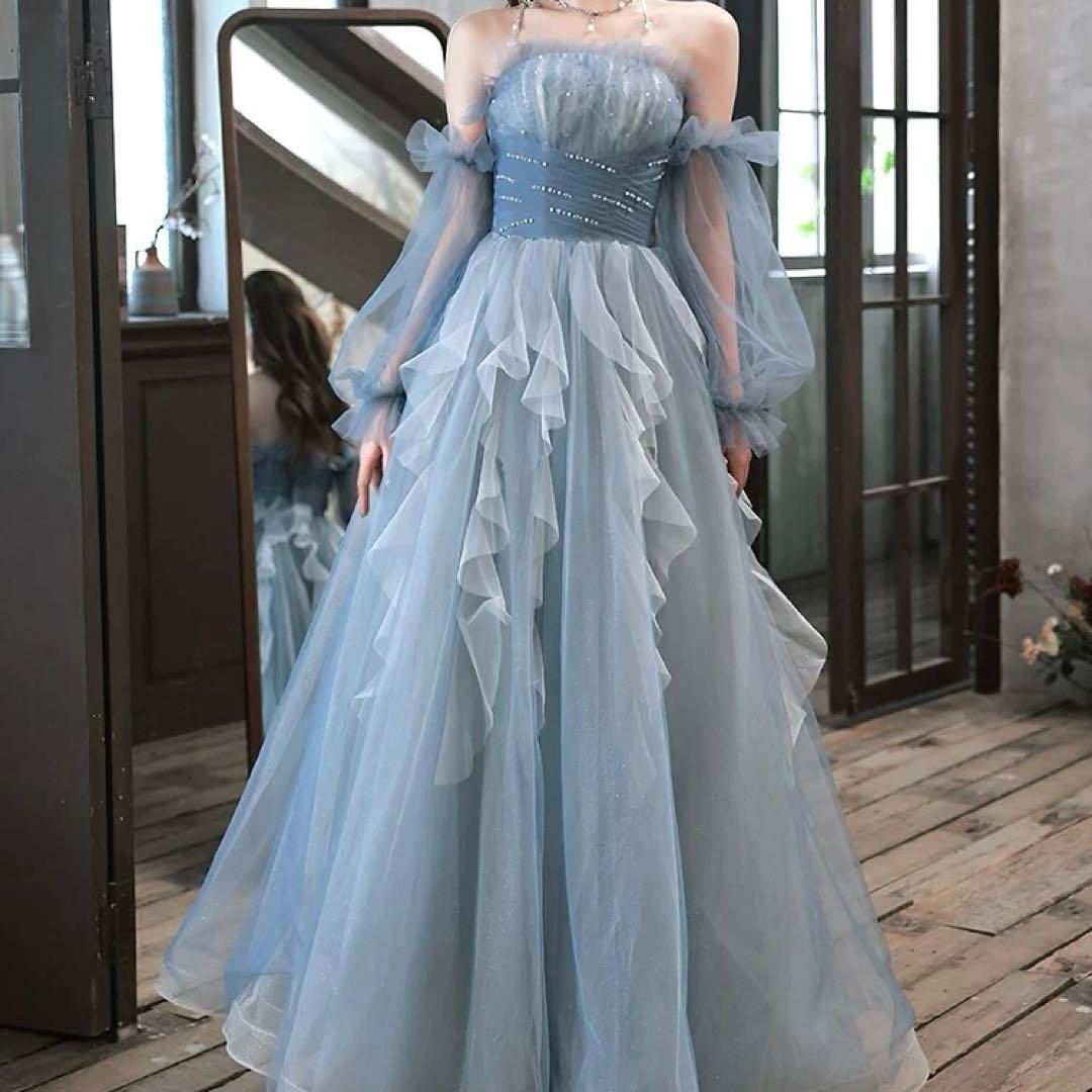 チュールスカートの美しいイブニングドレス 大人 おとなかわいい スカート モード系ロマンチックドレス クラシカルワンピース
