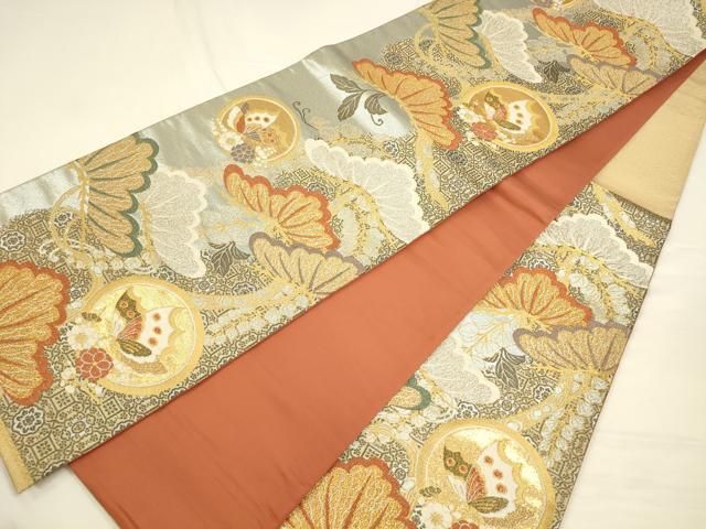 平和屋着物○九寸名古屋帯 唐織 吉祥間道 花鳥文 正絹 逸品