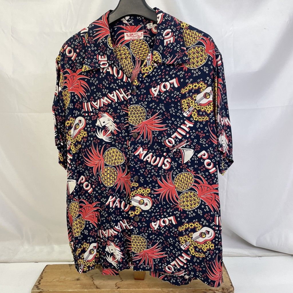 01w-4139 サンサーフ SUN SURF S|S RAYON ALOHA SHIRT LOCAL PINEAPPLE HINOYA Special Order アロハシャツ ネイビー サイズM レーヨン SS37646HY