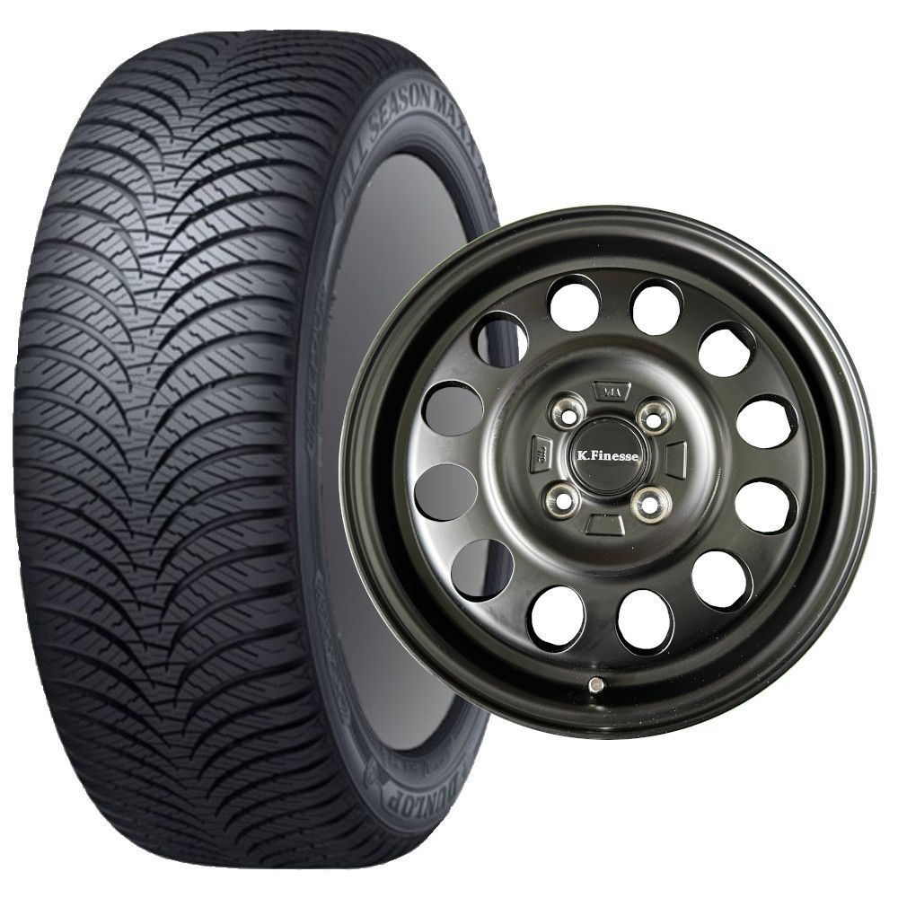 オールシーズンタイヤ)ダンロップAS1 155/65R14 (ホイール)ケイフィネスD12 14×4.5 PCD100/4H  +45カラー：マットブラック 軽自動車14インチ タイヤホイールセット 4本 - メルカリ