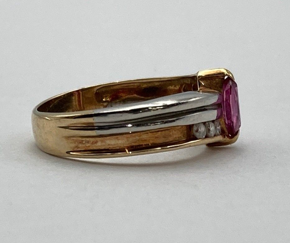 K18/Pt900 ダイヤ0.15ct 色石 リング 11号 金 プラチナ コンビ 中古 D4