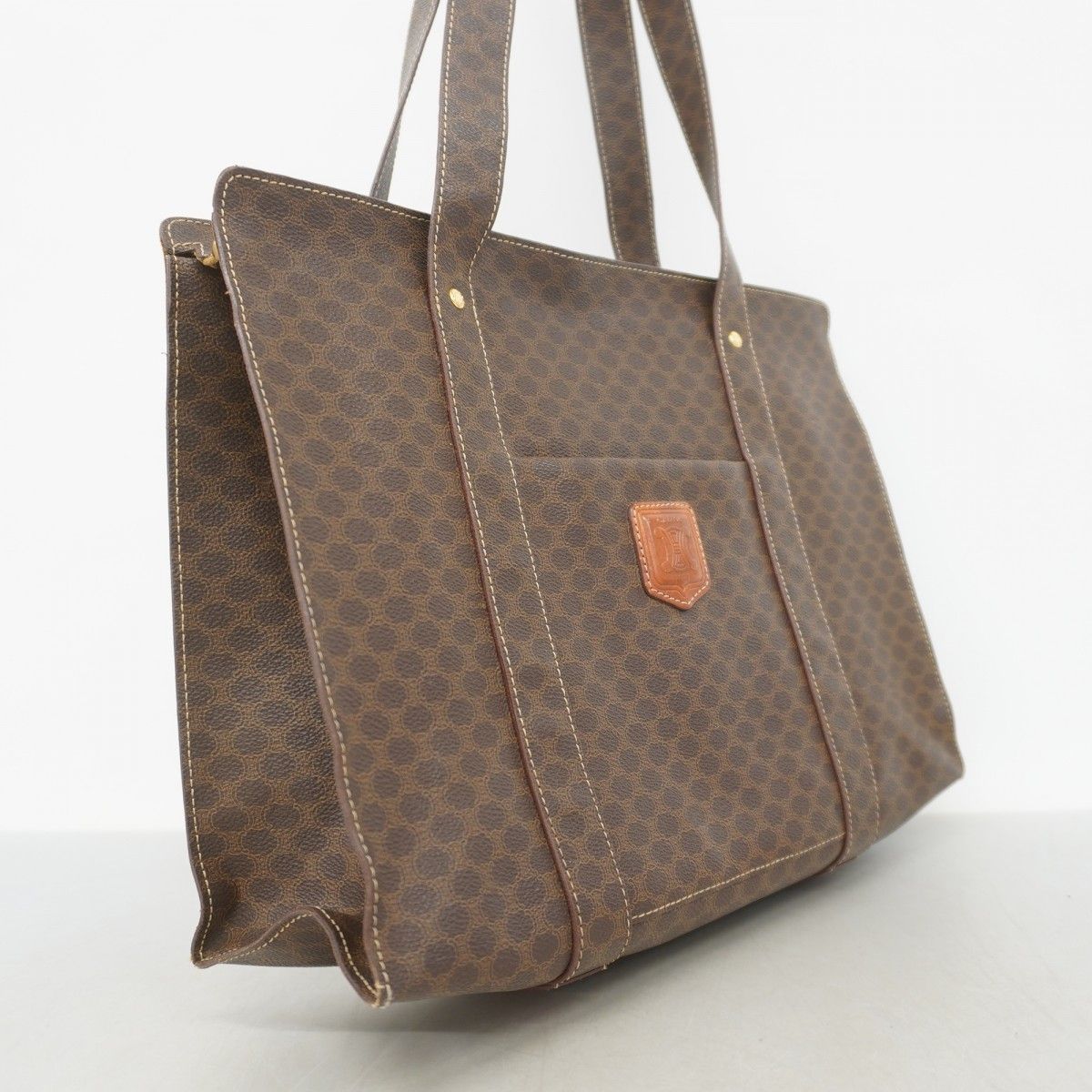 5ge6475】セリーヌ トートバッグ マカダム PVC ブラウン ゴールド金具  