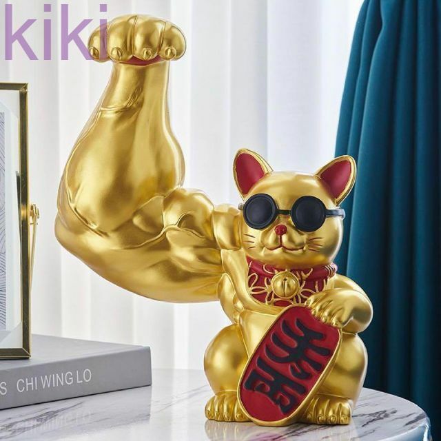 BIG32cm ムキムキゴールド マッスル『千両』 招き猫可愛い置物 筋肉オブジェ 大きい おもしろい おしゃれ 引越し祝い 風水 開運 縁起物 玄関 幸運 黄金 雑貨 インテリア 大きい