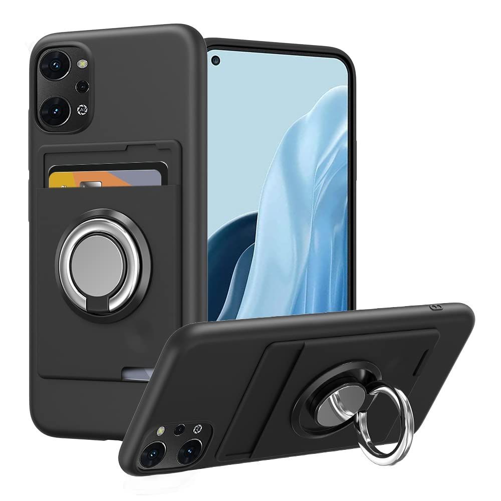 【数量限定】Sitikai For OPPO Reno9 A ケース OPPO Reno7 A ケース OPG04 リング付き カード収納 OPPO Reno7 A / Reno9 A ケース シリコン スタンド機能 360回転リング 滑り止め 黑