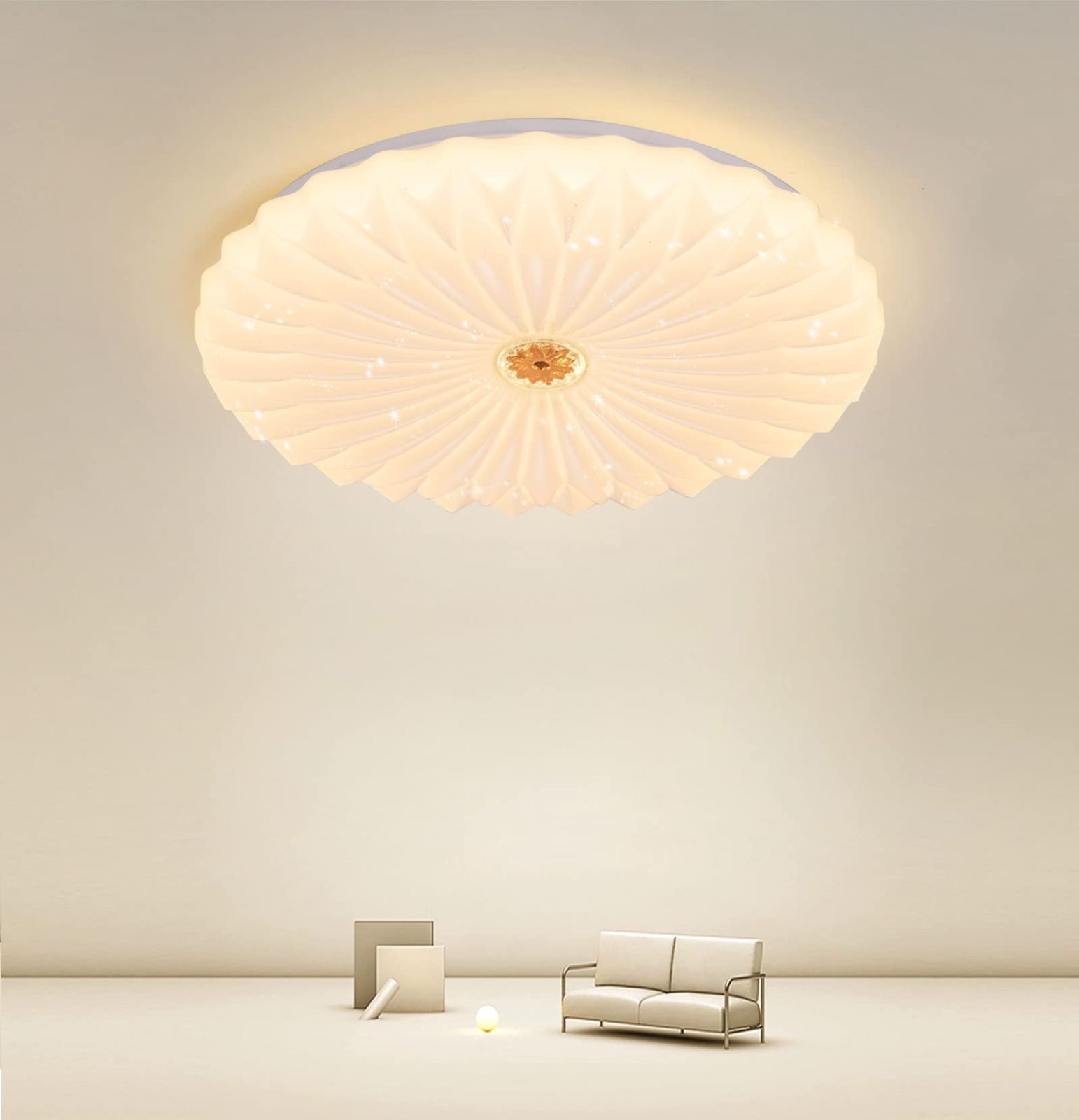 YOULIN LED シーリングライト 心に咲く蓮の花 星空効果8畳-10畳 3200lm 調光タイプ 照明器具 3段階調色 電球色 昼光色 昼白色 天井照明 リビング 居間 食卓 寝室 子供部屋 廊下 おしゃれ 室内照明 リモコン付き スリープタ