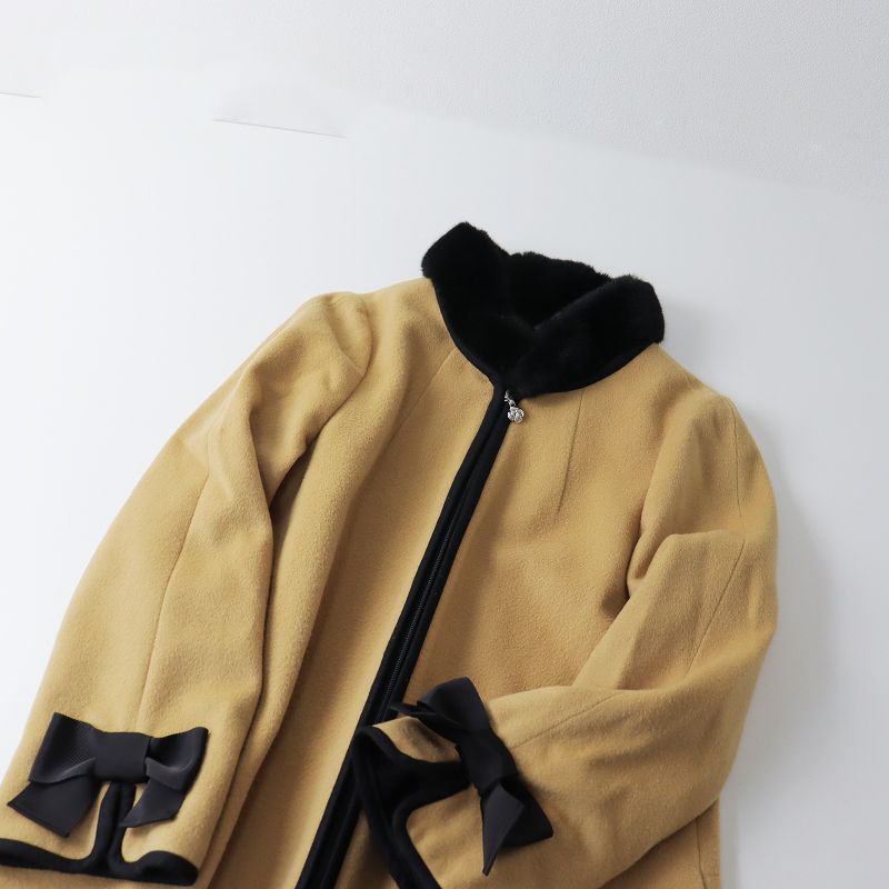 美品✨エムズグレイシー ウール ロングコート 40 フリル 2way 裏地総柄 