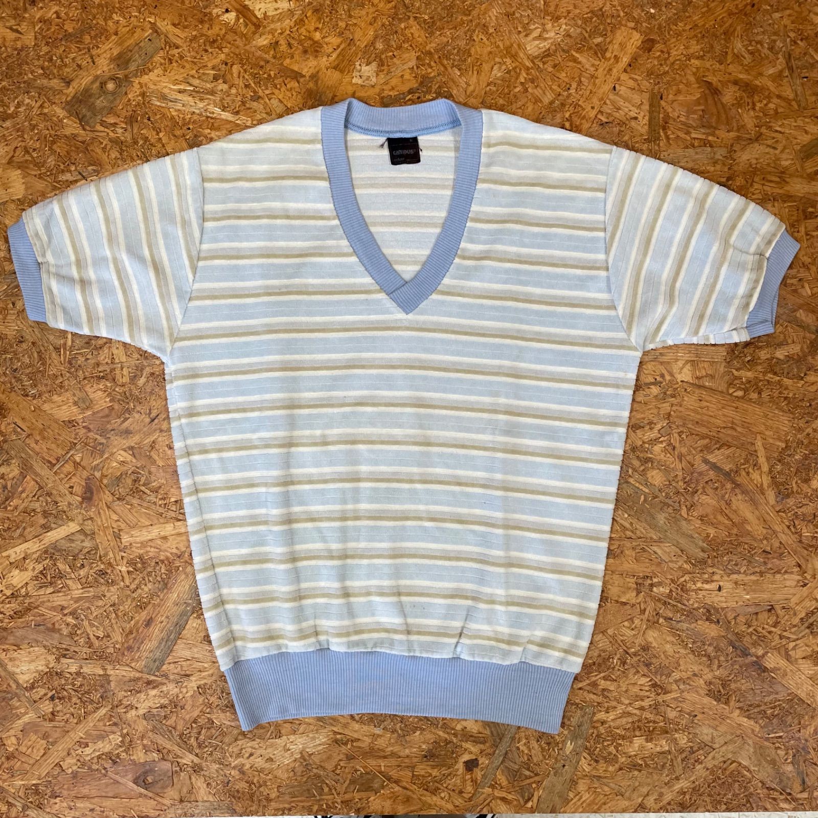 USA製 ヴィンテージ campus パイル地半袖カットソー M キャンパス Vネック ショートスリーブ US古着 ビンテージ vintage ユーズド USED 古着 MADE IN USA