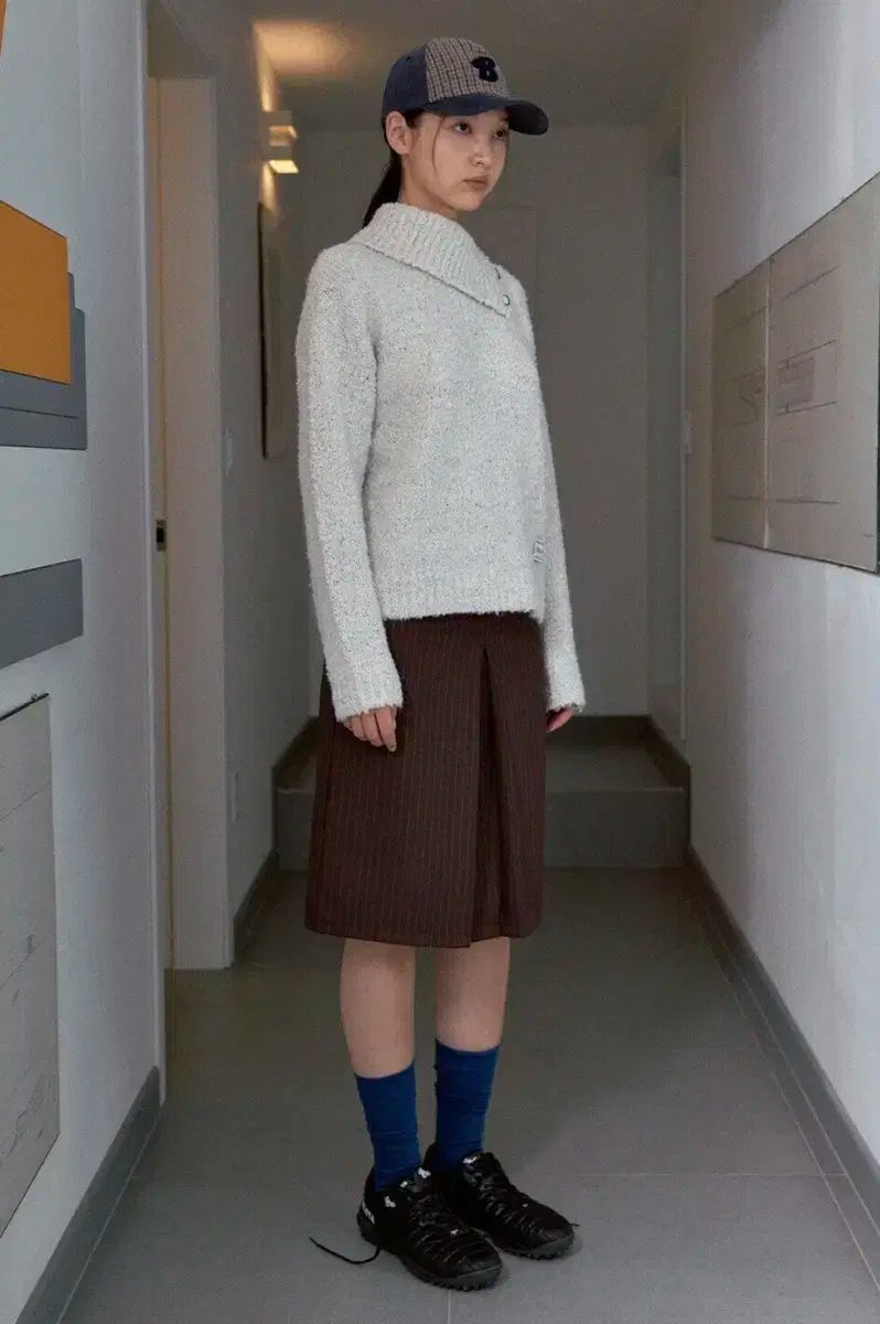 SINOON シヌーン ローライズ ストライプ ミディ スカート