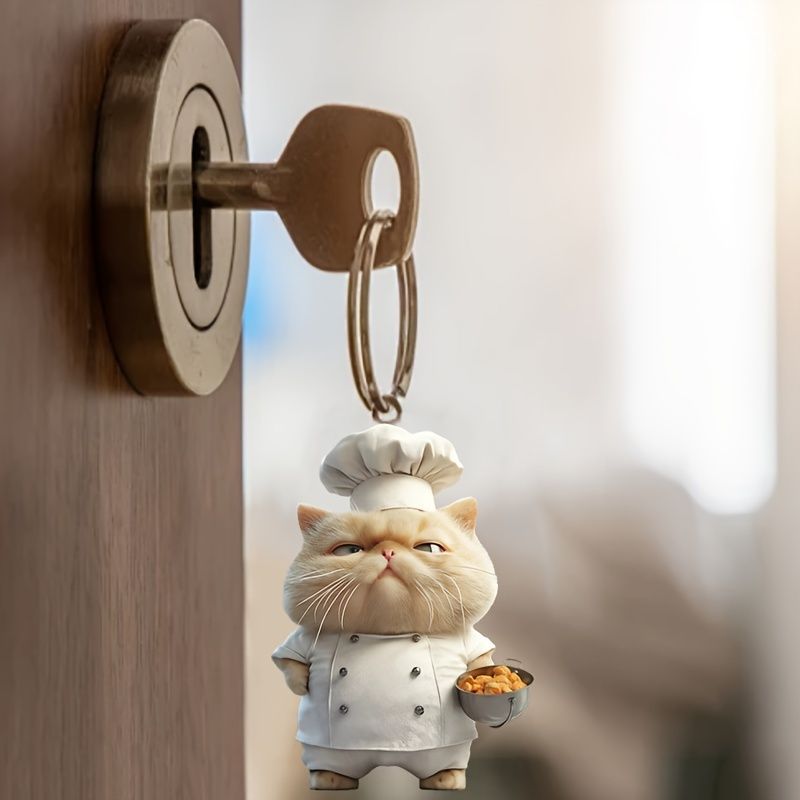 猫出品 キーホルダー かわいい 猫 コックさん 吊り下げ 平面 2D
