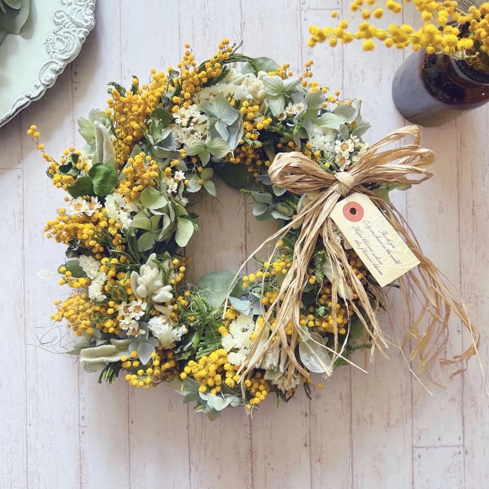 mimosa wreathe〜ミモザミランドールのコロンとしたリース - 日用品 
