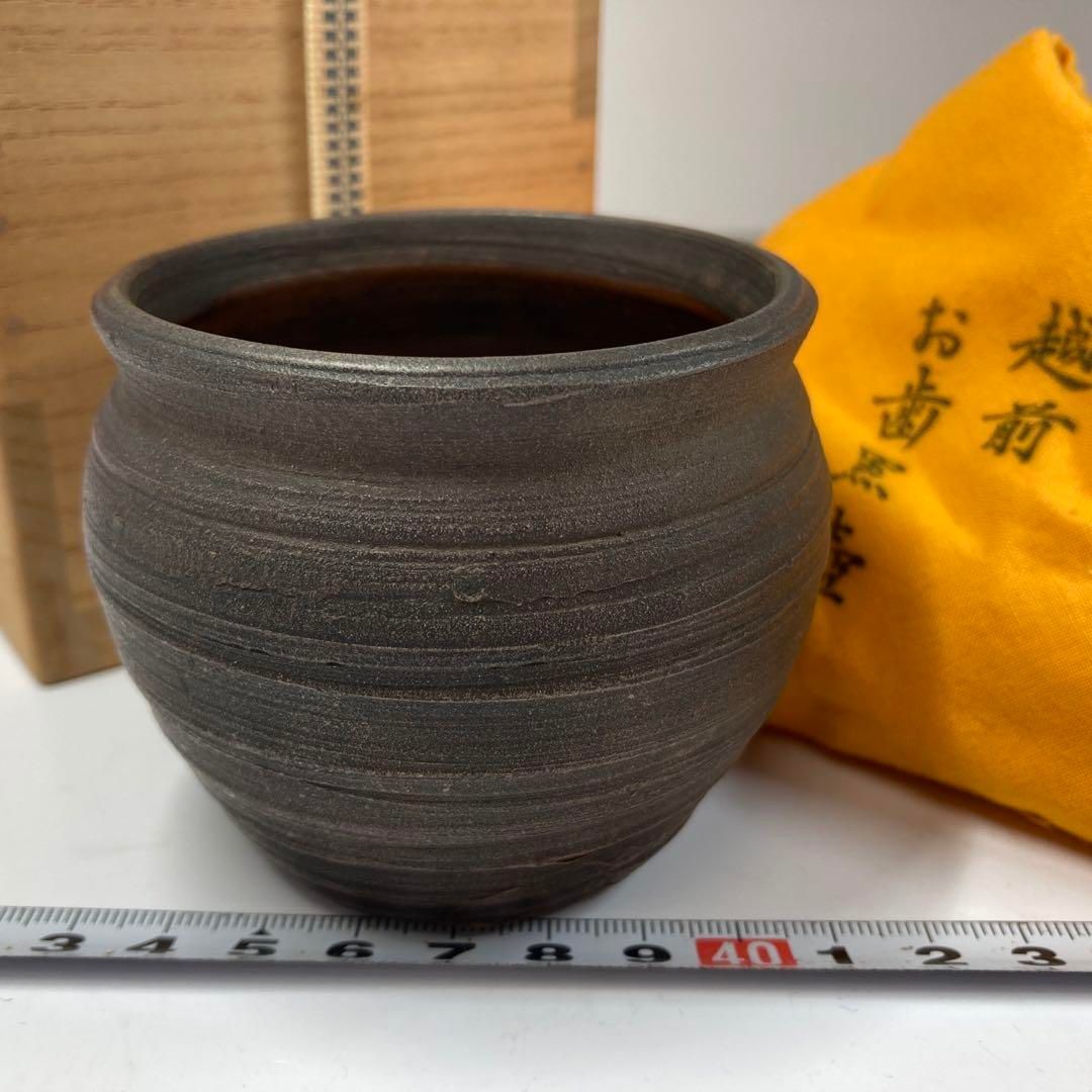 古越前 お歯黒壺 木 口径7.3㎝ 東Y5-0718④