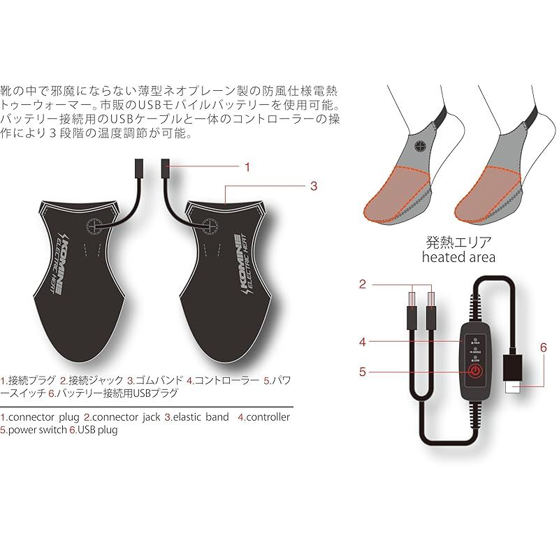 EK-303 KOMINE コミネ 電熱ソックス Yorozu-Repo VOL.1「コミネ(KOMINE) 電熱USBトゥーウォーマーEK-303」
