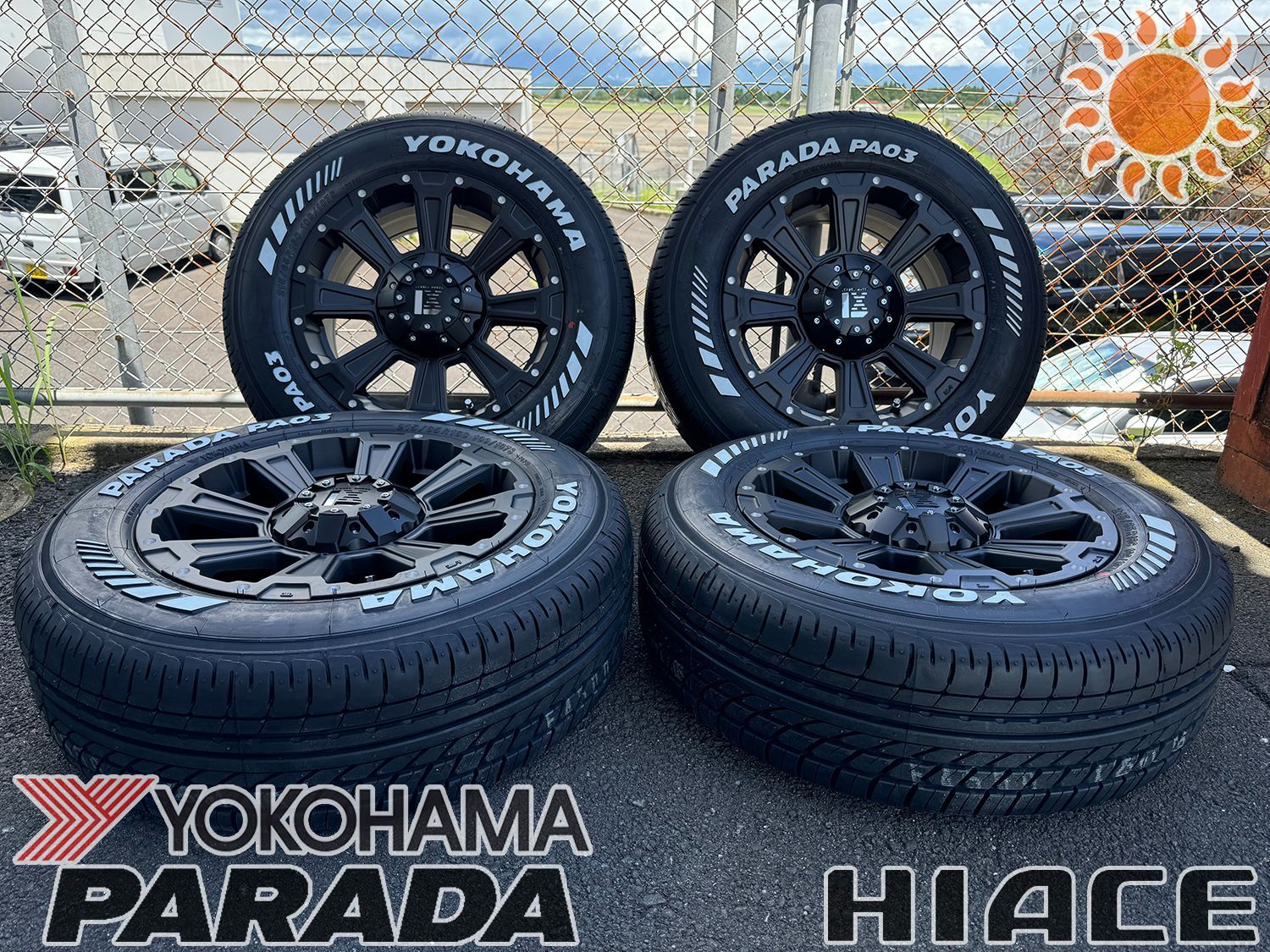 バン適合規格 ハイエース 200系 タイヤホイールセット 4本セット 1台分 16インチ DeathRock ヨコハマ パラダ PA03 215/65R16C 109/107S ホワイトレター