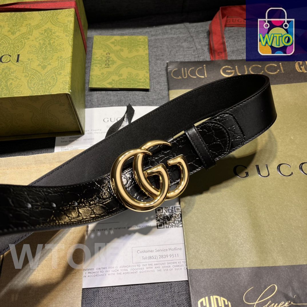 今日特価】GUCCI New Model ブラックレザーベルト with GG
