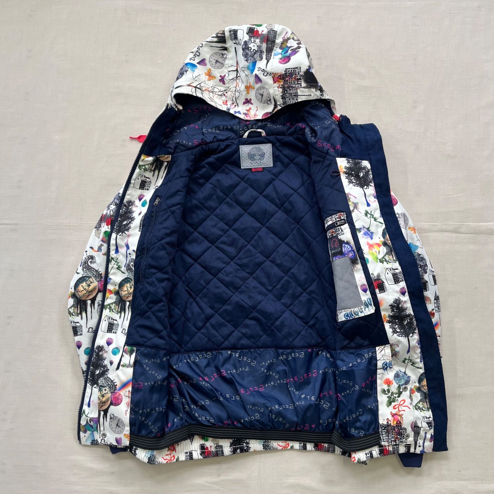 【極美品】ScoLar スカラー スキー スノーボードウェア上下セット　総柄 Scolar スノーボードウェア 上下 XXS ScoLar スカラー スキー