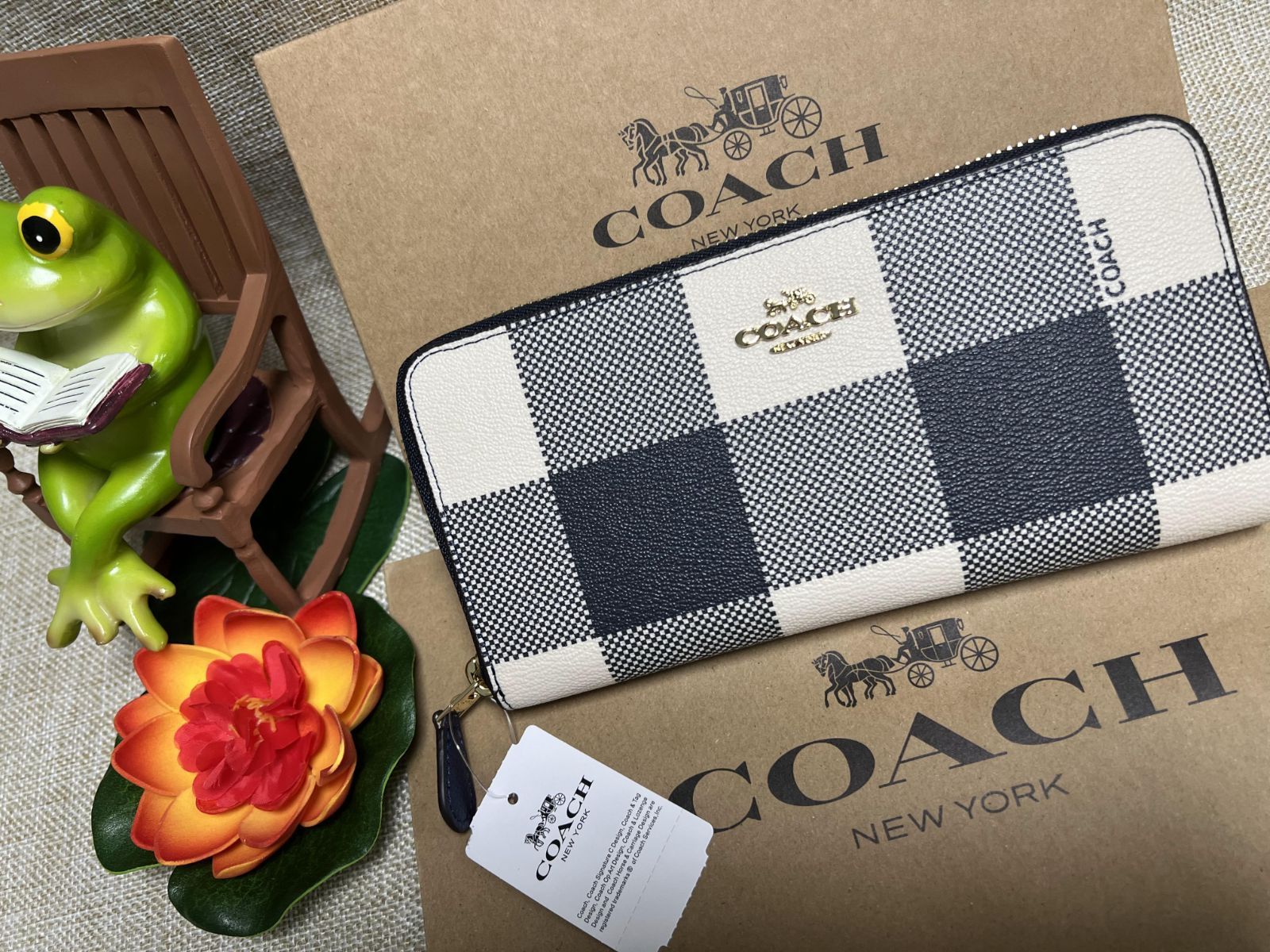 コーチ COACH 財布 長財布 バフ プレイド チェック パターン ジップ