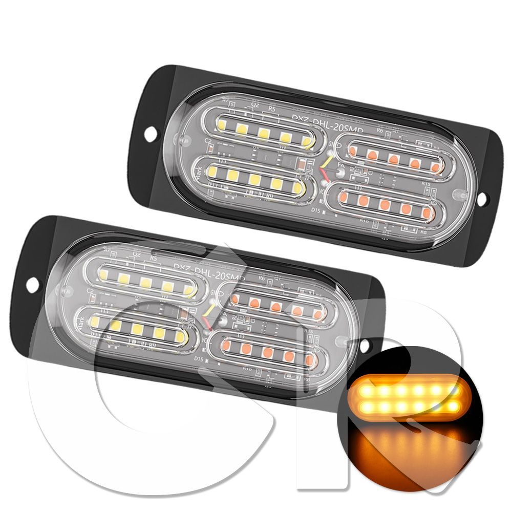 発光カラー：イエロー 20連 片側適用 多モードタイプ 超薄型 LED ライト ハザード ストロボ/フラッシュ/警告灯 柔光 パトロール ライトバー 緊急点滅灯 SUV トラック トレーラー ランクル 除雪