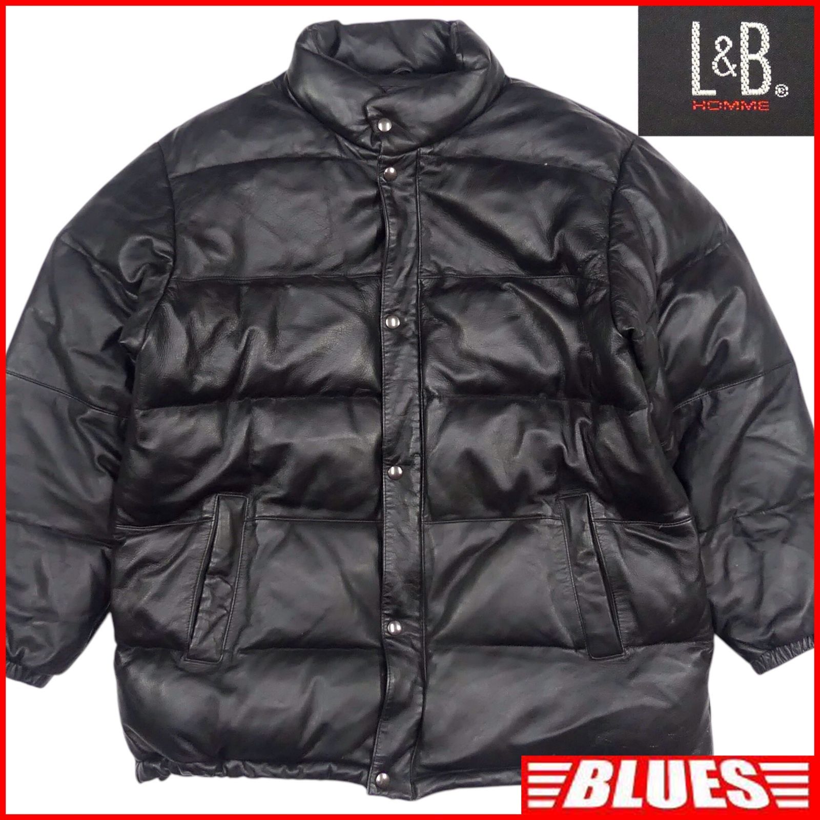 L-B HOMME エルアンドビーオム ダウンジャケット XL レザー 黒 羊革 本革 メンズ 本皮 コート レザーダウン_サイズXL一覧←SEULB屋着古← JJ1379