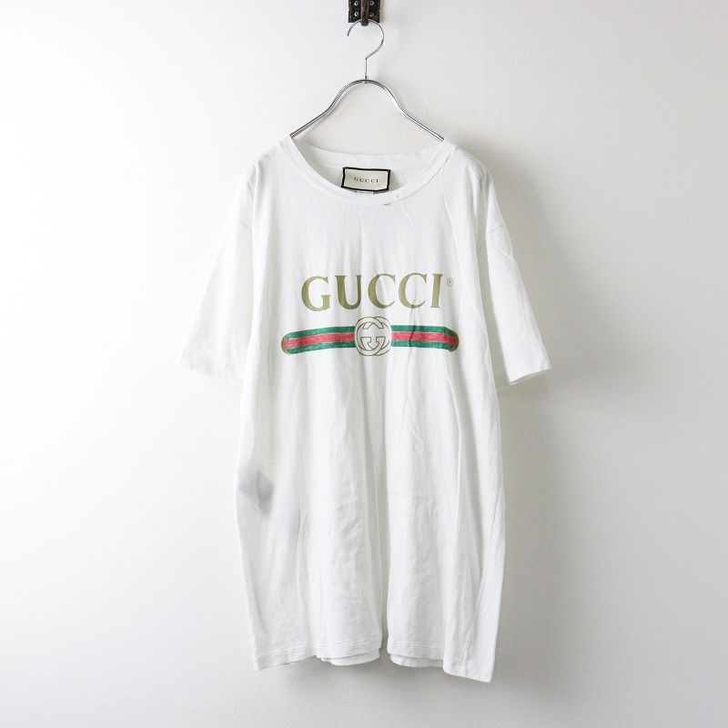 JPタグ グッチ GUCCI ロゴ オーバーサイズ ダメージ加工 Tシャツ XS  