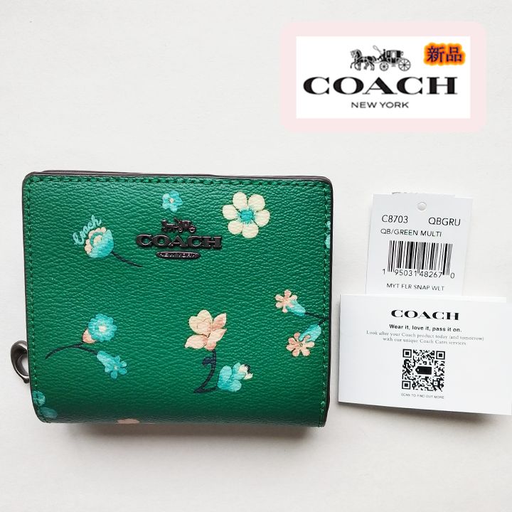 ☆COACH コーチ二つ折り財布 花柄 グリーンマルチ レディース 【新品