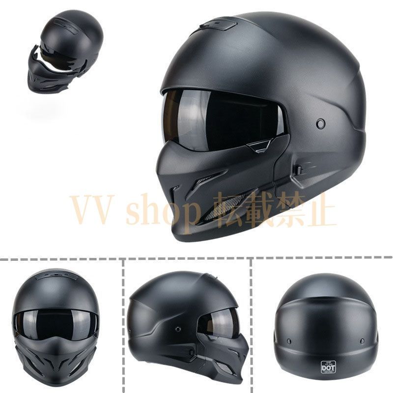 バイク用 ヘルメット オートバイヘルメット フルフェイスヘルメット L XXLサイズ 取り外し レトロ 四季兼用 ブラック マットブラック 2