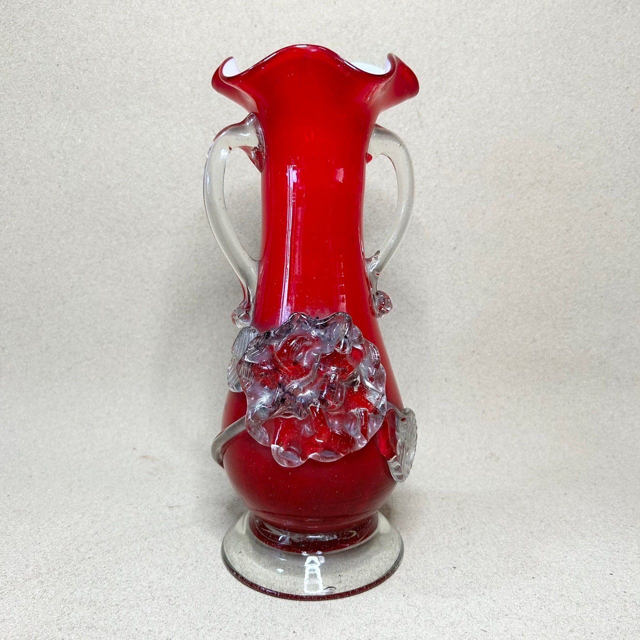 ◇アンティーク レトロ 花柄 ガラス 花瓶 曲げガラス 花びら