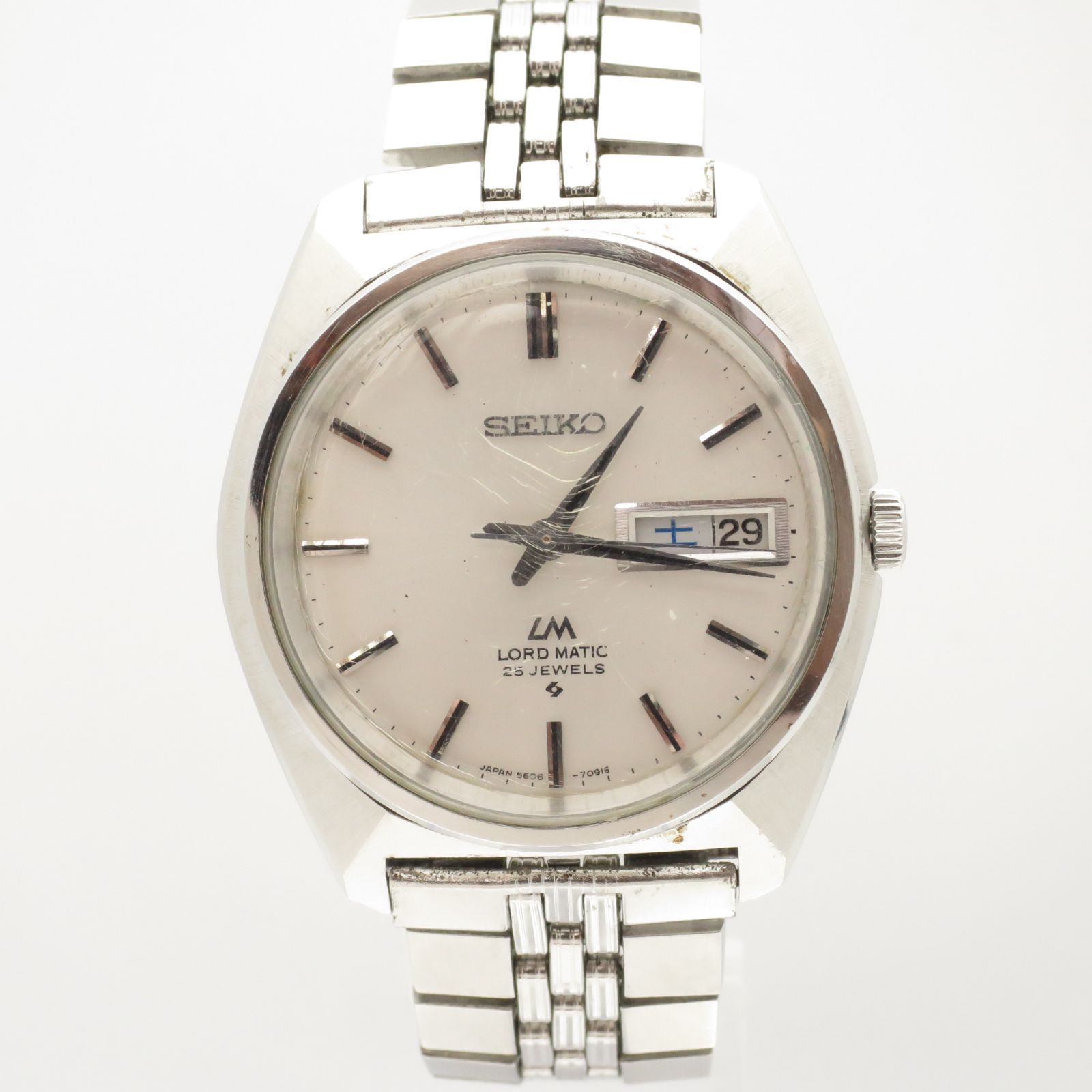 稼働✨ SEIKO LM 腕時計 23石 自動巻き デイデイト 青 カットガラス