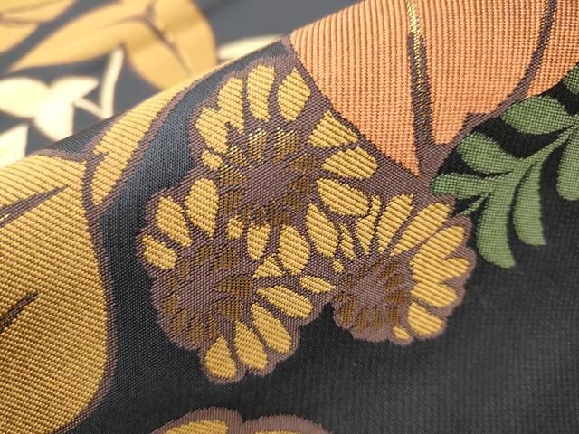 平和屋着物○京の名門 じゅらく謹製 六通柄袋帯 草花文 金糸 正絹 逸品